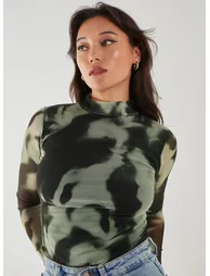 Smokey Print Long Sleeve Mesh Bodysuit - 2