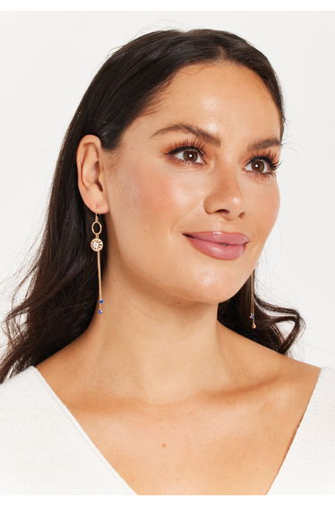 Diamond Gold Tassel Blue Long Drop Crystal Earrings