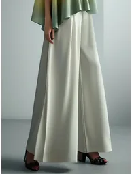 High Waisted Loose Pleated Solid Color Split-Joint Pants Trousers - 1