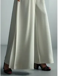 High Waisted Loose Pleated Solid Color Split-Joint Pants Trousers - 2