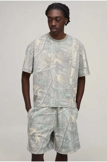 Forest Camo Oversized Boxy T-Shirt & Baggy Short Set - camo