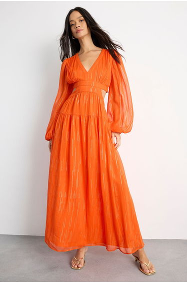 Premium Viscose Metallic Open Back Maxi Dress