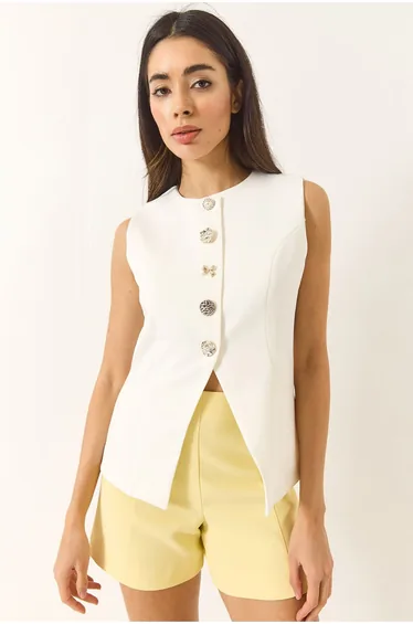 LUCCI Fitted Button Closure Waistcoat with Shirt Collar