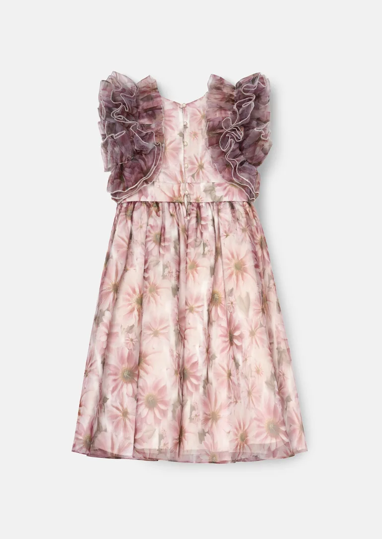 Flora Ruffle Sleeve Organza Print Dress - 6