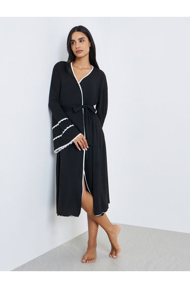 Contrast Lace Flare Sleeve Robe
