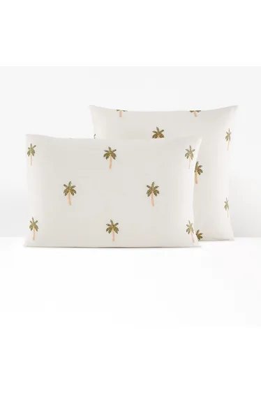 Ravenel Embroidered Palm Cotton & Washed Linen Pillowcase