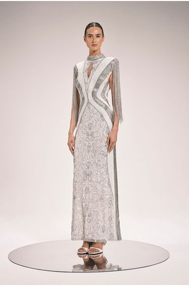 Premium Embellished Tassel Sleeve Woven Maxi Dress