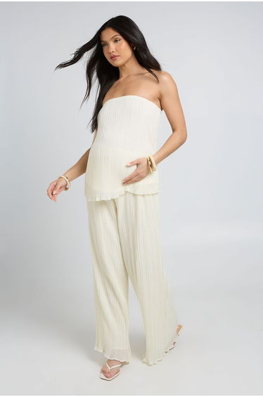 Maternity Plisse Bandeau Floaty Top - cream