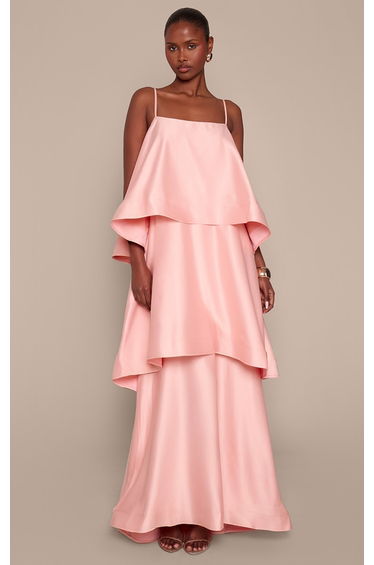 Light Pink Structured Tiered Maxi Dress