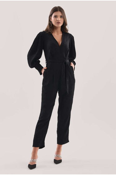 Closet London Black Floral Print Wrap Tie Waist Jumpsuit
