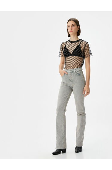 Distressed Lightweight Flare Jeans Slim Fit Standard Waist Cotton Pocket - Victoria Slim Jea