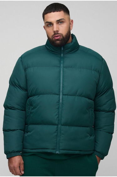 Plus Funnel Neck Regular Fit Puffer Jacket in Khaki - khaki