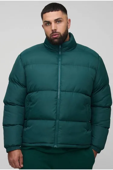 Plus Funnel Neck Regular Fit Puffer Jacket in Khaki - khaki