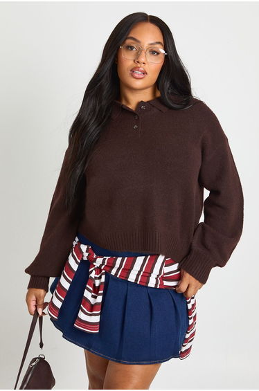 Plus Button Detail Jumper - chocolate