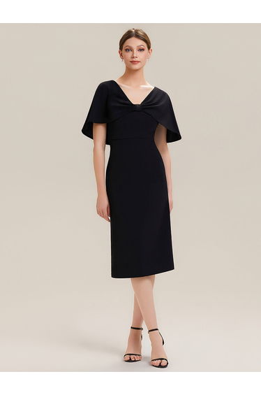 Knit Shawl Sleeve Sheath Wedding Guest Dress