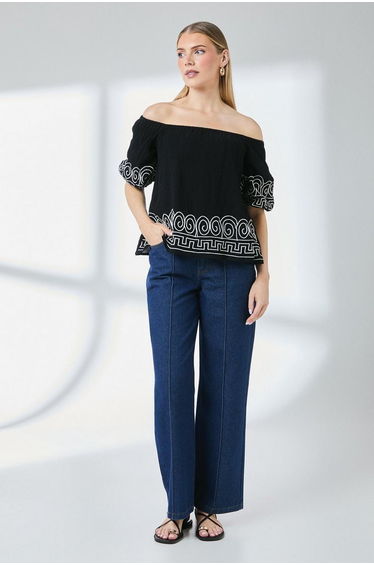 Crinkle Bardot Bubble Sleeve Top