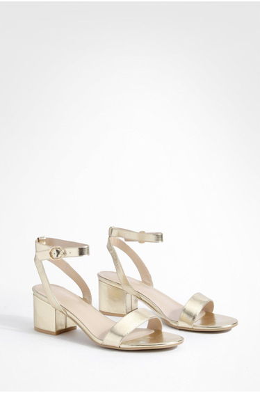 Wide Fit Metallic Low Block Barely There Heels - gold