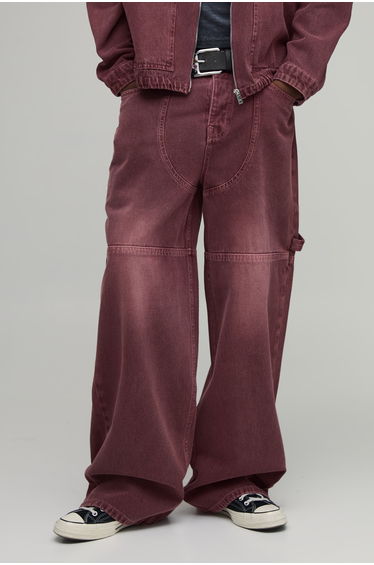 Tall Overdye Western Applique Baggy Jeans - burgundy