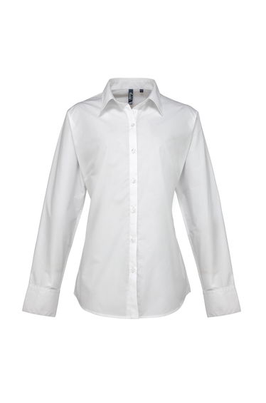 Premier Womens/Ladies Supreme Heavy Poplin Long Sleeve Work Shirt - White