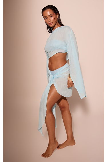 Baby Blue Linen Look Mini Sarong