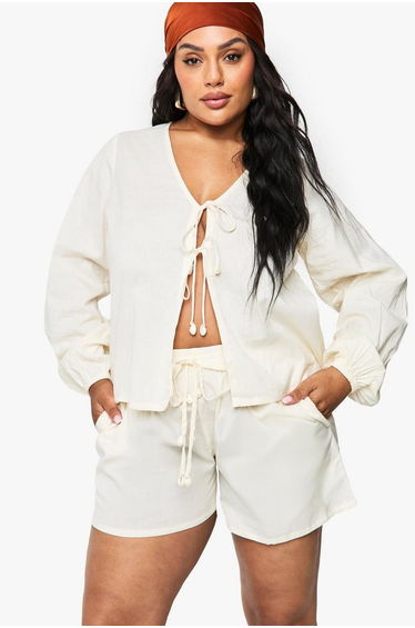 Plus Shell Trim Tie Front Beach Co Ord