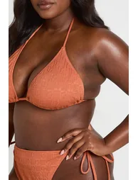 Plus Textured Tie Side Triangle Bikini Set - terracotta - 3