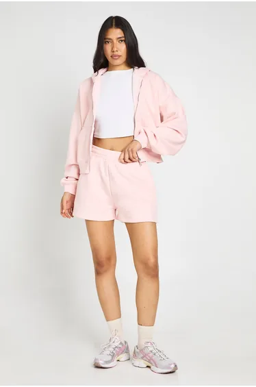 Tall High Waist Sweatshort With Internal Drawcord - light pink