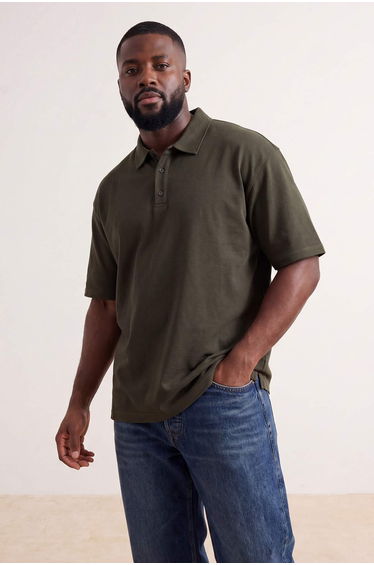 Khaki Regular Large Size Polo Collar T-Shirt