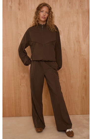 Brown Shell Piping Track Pants