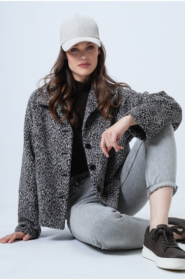 Women's Anthracite Buttoned Plush Jacket
