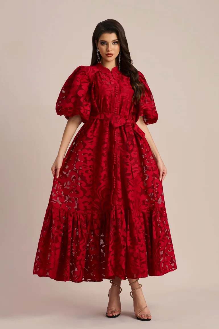 Emma Embroidered Lace Belted Dress Sunfere : Evening Dresses : VogaCloset  Libya