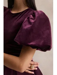 Seraphic | Burgundy Velvet Puff-Sleeve Midi Dress - 3