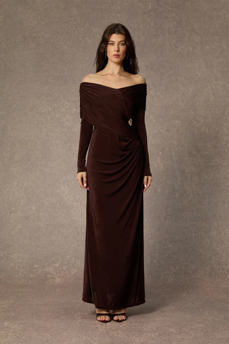 green emerald velvet dress Chic A-line Straps Ankle-length Unique Brown Prom Dresses Evening Dres main image 0
