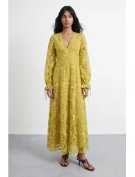 Embroidered Organza Open Back Detail Maxi Dress