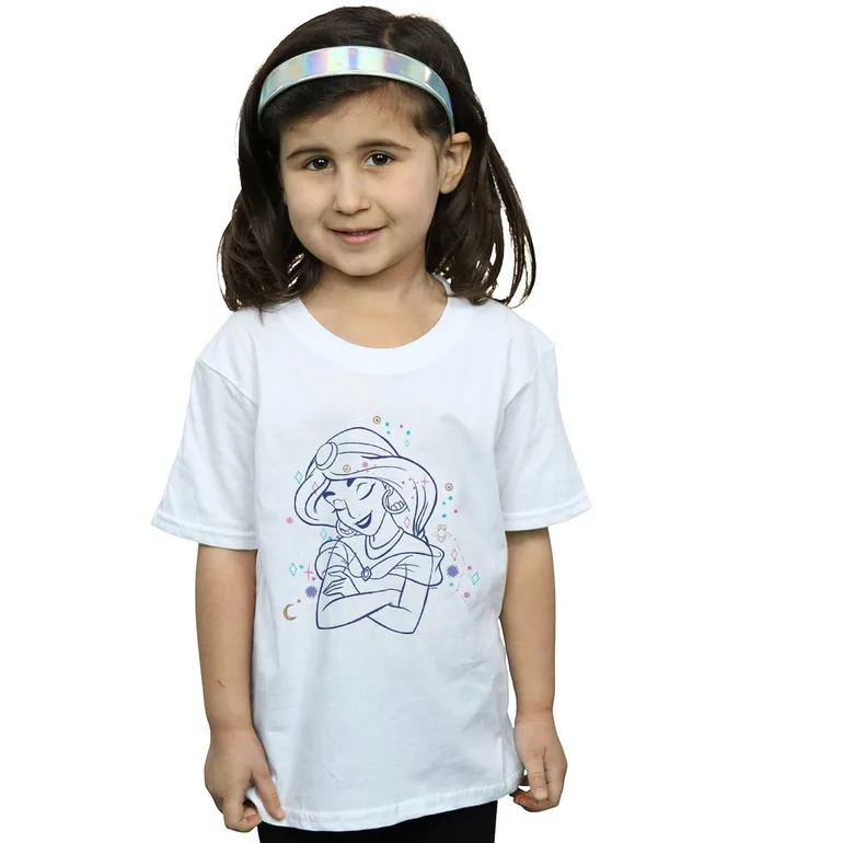 Disney Girls Aladdin Princess Jasmine Constellation Cotton T-Shirt - White
