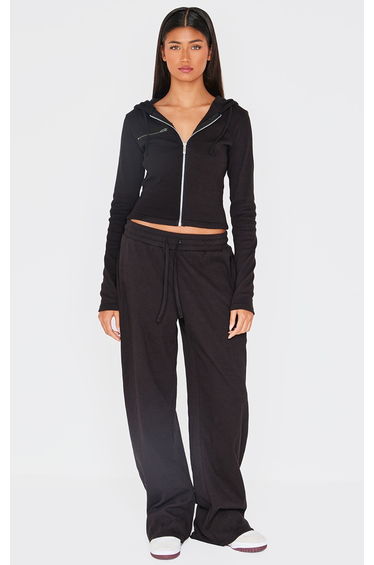 Black Zip Up Ribbed Track Top