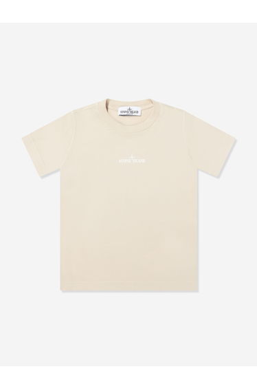Stone Island Boys Compass Logo Print T-Shirt in Beige