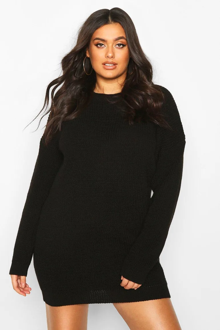 Plus Crew Neck Jumper Dress - black