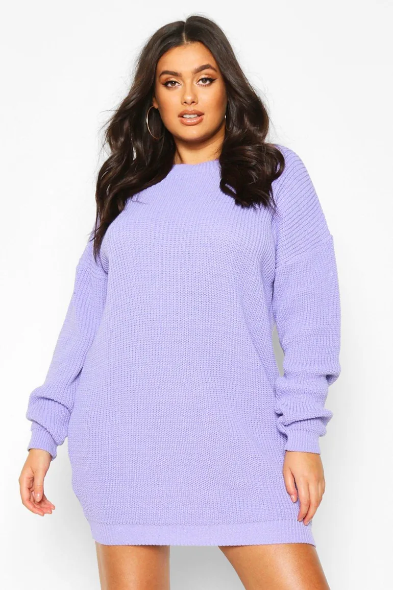 Plus Crew Neck Jumper Dress - black - 3