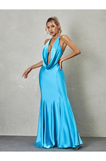 Dymphna Draped Neck Satin Maxi Dress