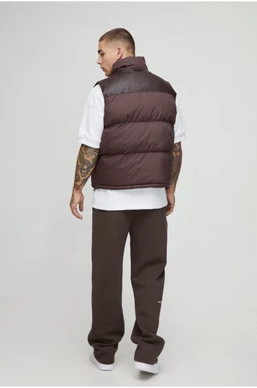 Regular Fit PU Yoke Nylon Panel Gilet - chocolate