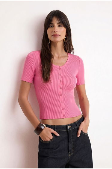Pink More Sustainable Basic V-Neck Blouse