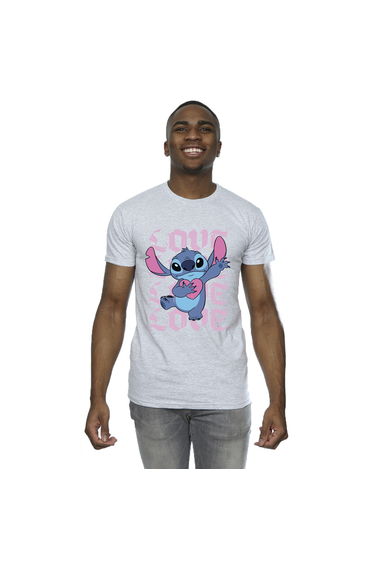 Lilo & Stitch Mens Valentine Love T-Shirt - Sport Grey
