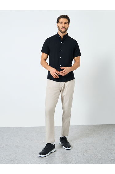 Black Graphic Print Mandarin Collar Buttoned Shirt