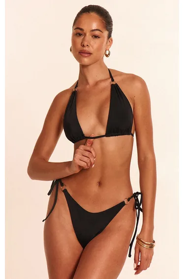 Black Mini O Ring Tie Side Bikini Bottoms