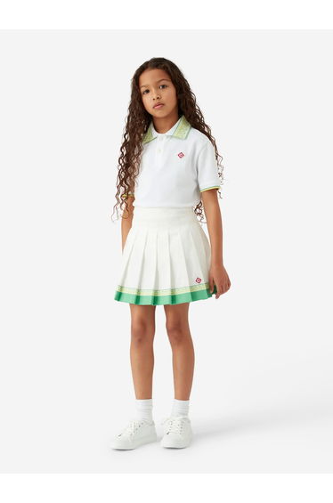 Casablanca Girls Printed Pleated Skirt in White