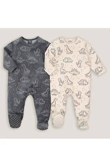 Pack of 2 Sleepsuits in Dinosaur Print and Cotton Mix