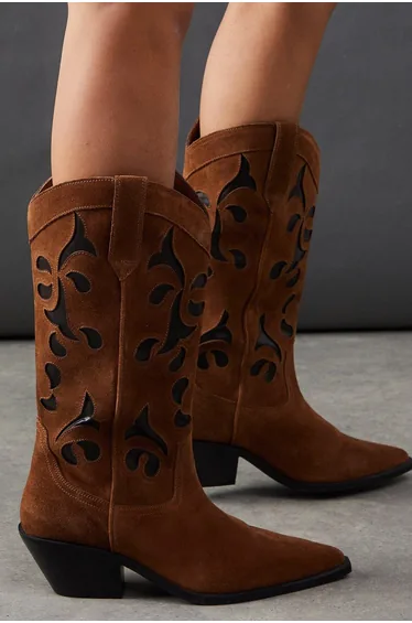 Faith For Warehouse: Sadie Suede Cutout Western Boots