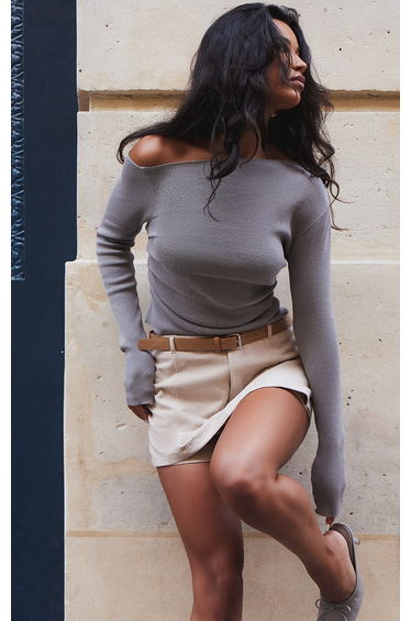 Dove Grey Fine Knit Asymmetric Sweater