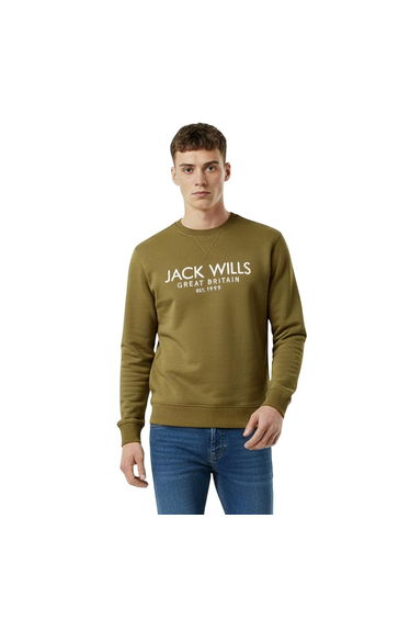 Jack Wills Mens Belvue Embroidered Logo Sweatshirt - Leaf